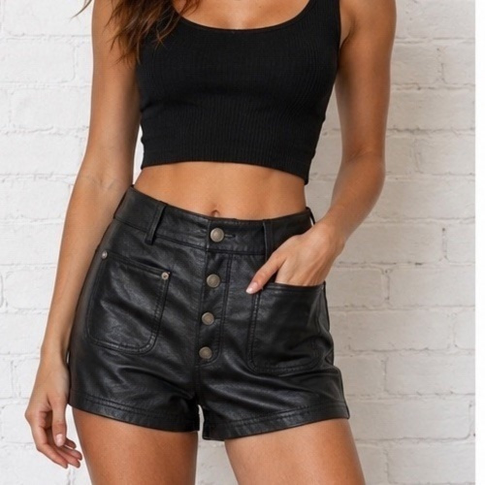 Leather Button Fly Micro Shorts Sz 4 First Bare Back 12in Rise‎ 90's Vintage